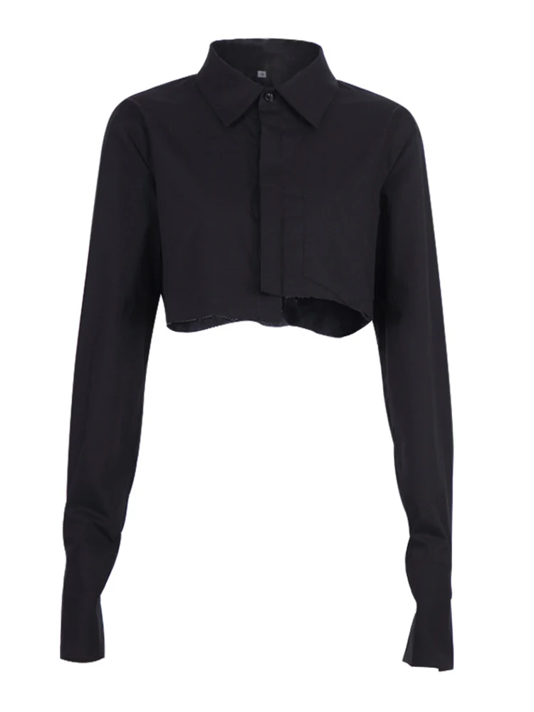 

Женская Асимметричная рубашка с коротким животом, белая Повседневная Свободная блузка с длинным рукавом, весна-лето 2023