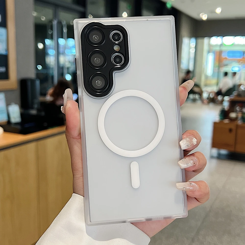 Luxury Translucent Magnetic Armor Case with Matte Back Cover