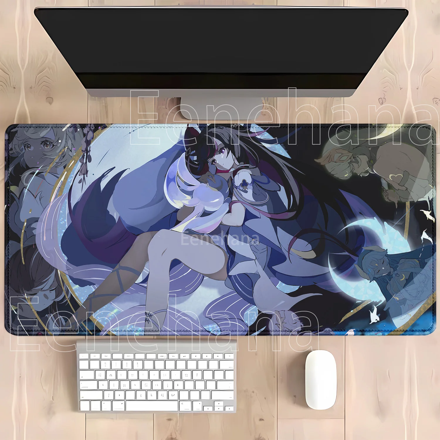 Genshin Impact Anime Kawaii Girl Gaming Mouse Pad - HD Print Desk Mat, Rubber Office Carpet with Overlock Edges