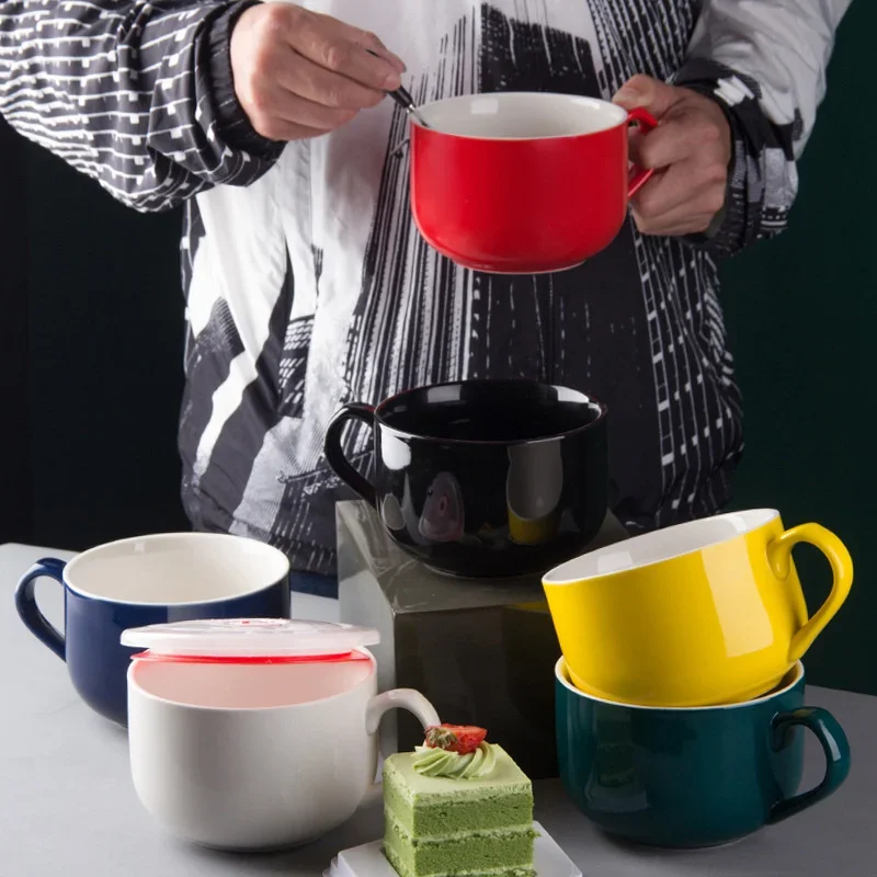 Large Capacity Ceramic Mug with Handle - Perfect for Coffee, Breakfast, or Instant Meals