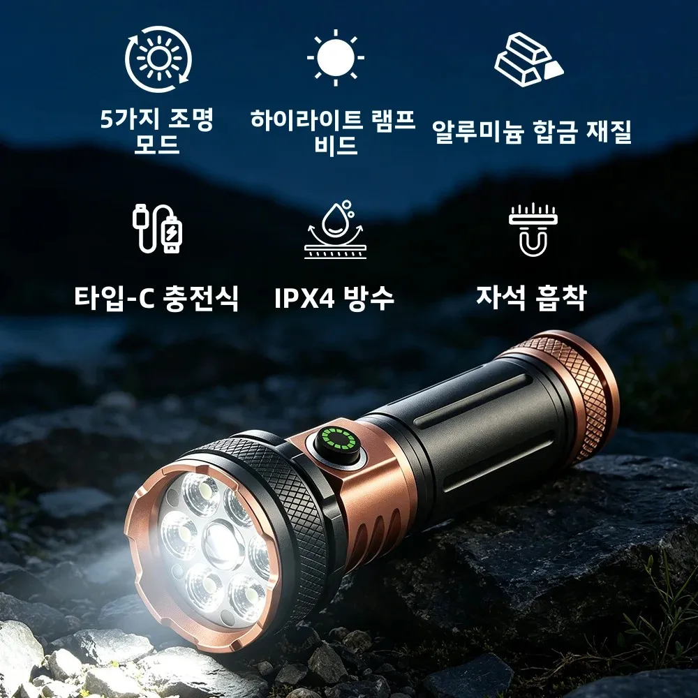 BORUiT 1000LM 울트라 브라이트 7LED 손전등 다목적 자석 토치 라이트 USB 충전식 야외 방수 캠핑 랜턴