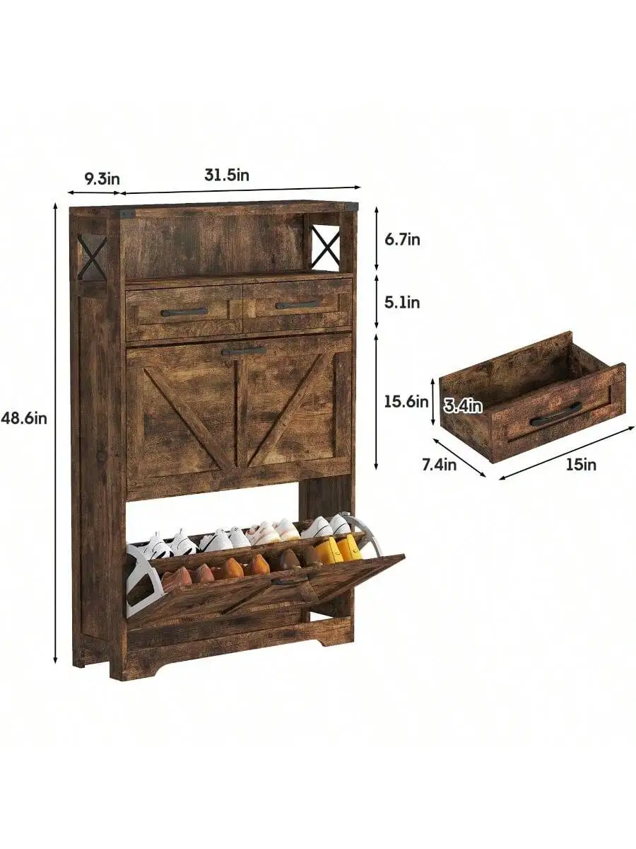 Maupvit Shoe Storage Cabinet with 2 Flip Drawers and 2 Drawers Slim Farmhouse Shoe Cabinet for Entryway Freestanding Sho 2