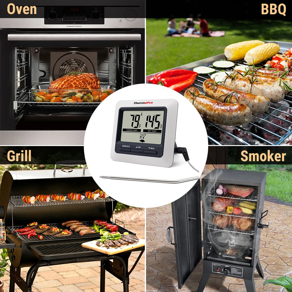 ThermoPro TP04 대형 LCD 디지털 고기 온도계, 그릴 오븐 BBQ 스모커, 주방 요리용
