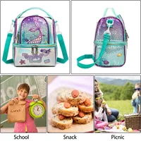 Lunch Bag for Kids Insulated Bag with Adjustable Strap High Capacity Lunchbox School Child Girls Mermaid Sequins Bento Bag 3
