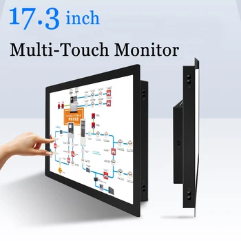 정전식 멀티 터치 스크린 모니터, IP65 보호, 17.3 인치 와이드 스크린 터치 스크린 모니터, VGA DVI HDMI AV TV BNC