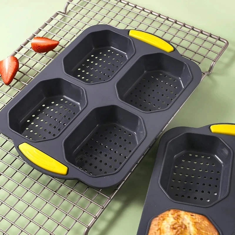 4 Cavity Hamburger Bun Mold Nonstick Silicone Bread Loaf Pan Heat Resistance Silicone Mold Bread Pan Reusable Kitchen Baking Pan