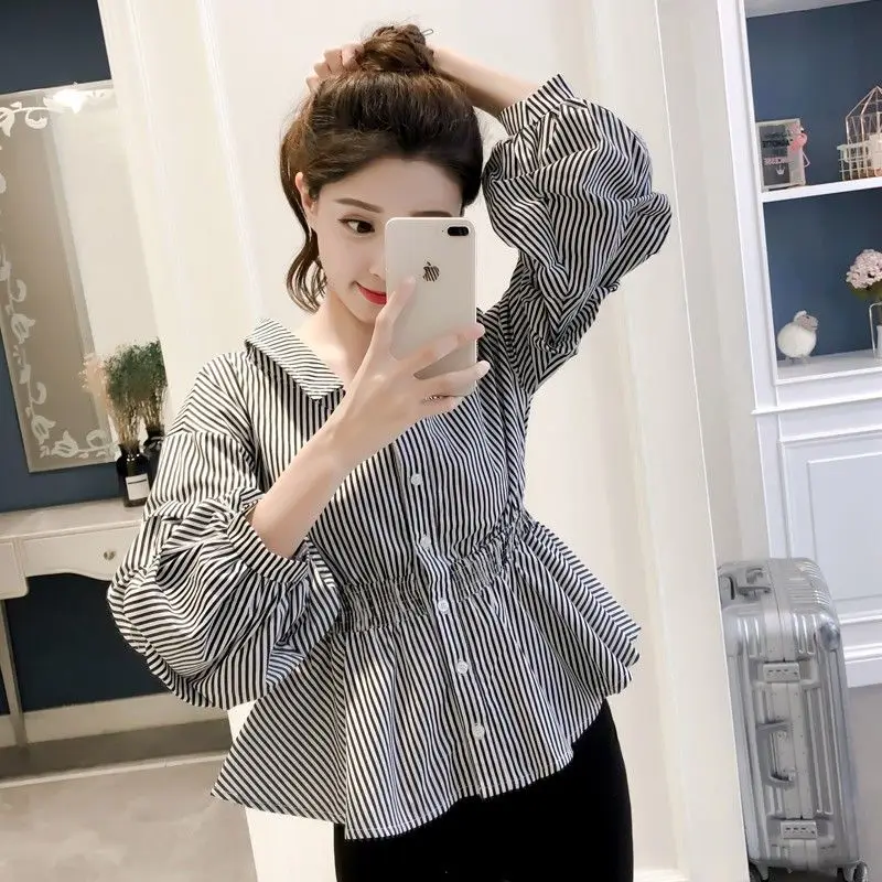 Babydoll Puff Long Sleeve White Shirt Women Tunic Elegant Ruffle