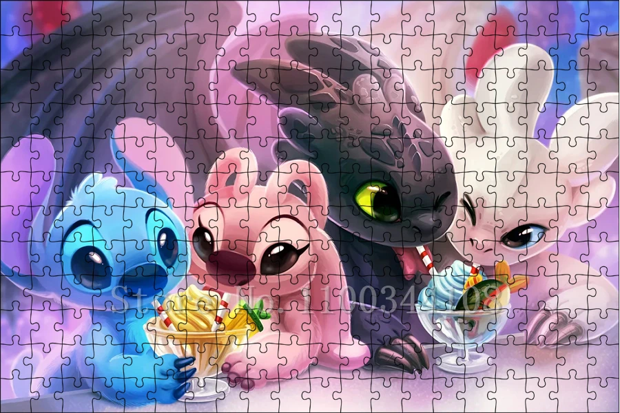 Disney Lilo & Stitch Puzzle Cartoon Movies 300/500/1000 Pcs Jigsaw Puzzles Children Games Educational Toys Adults Decompressing Jigsaw Puzzles Educational Puzzles