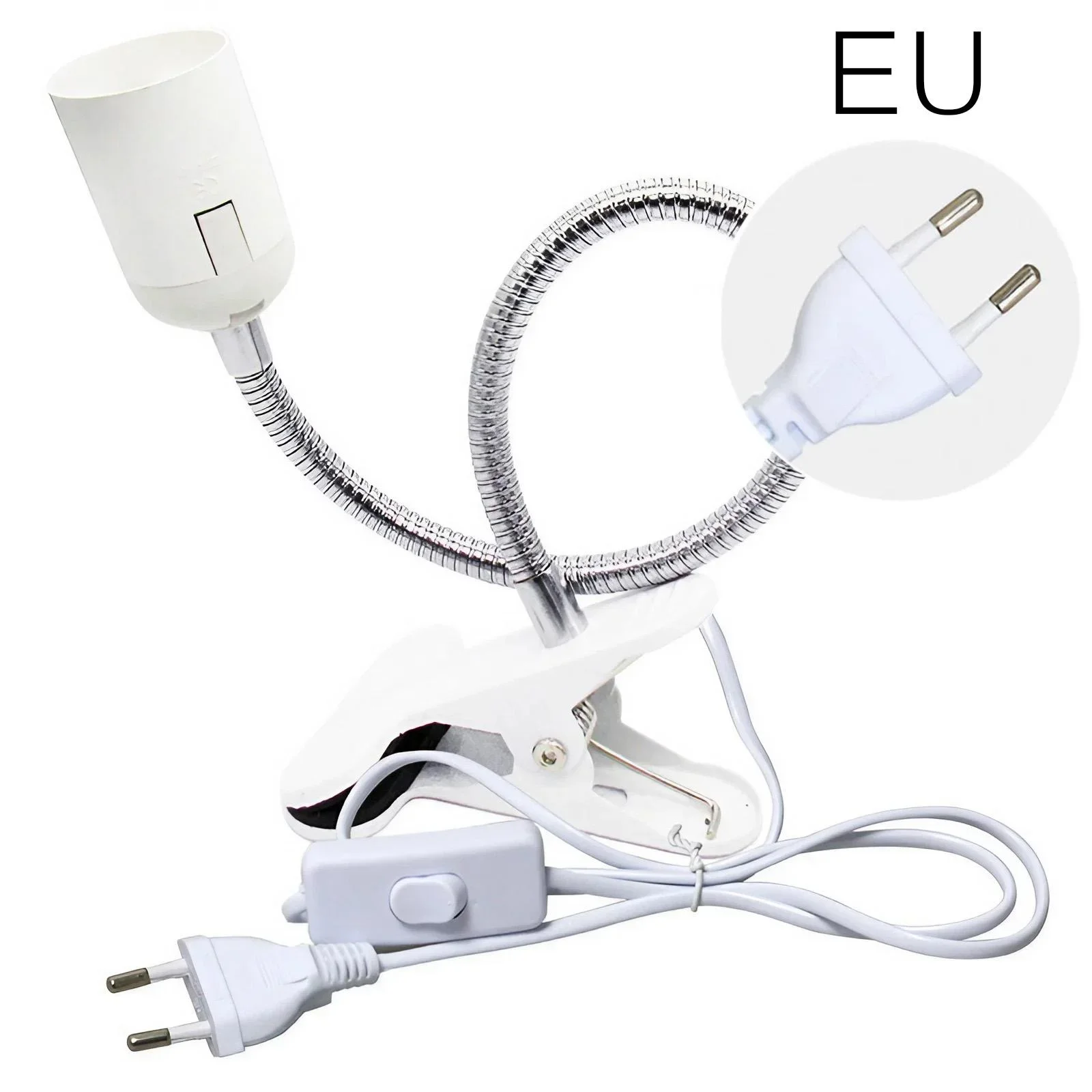 360 Degree Flexible Desk Lamp Holder E27 Light Base Socket Gooseneck Clip-on Cable with Power On Switch for Home