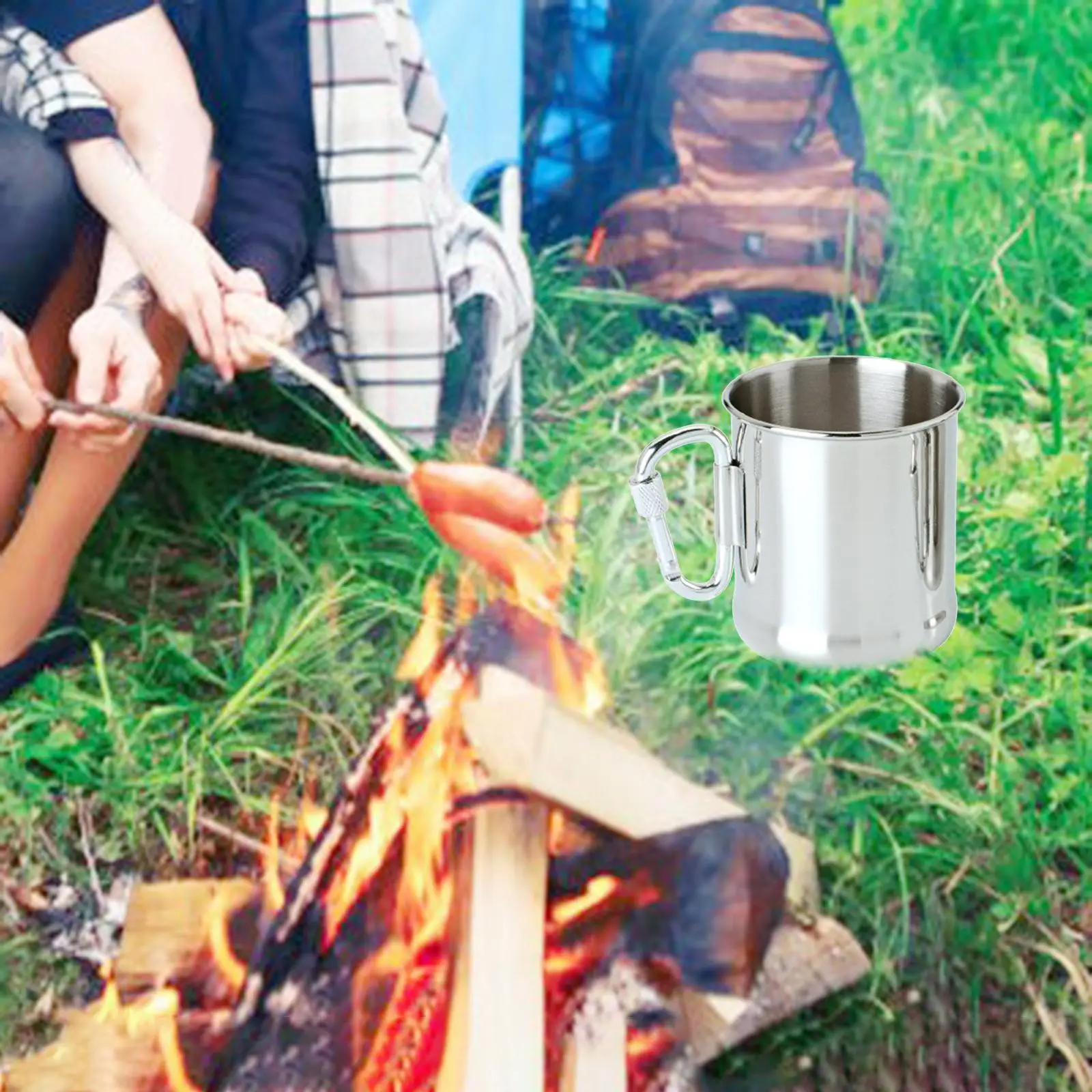 Heating Picnic Utensils Coffee Mug Carabiner Handle for Hiking