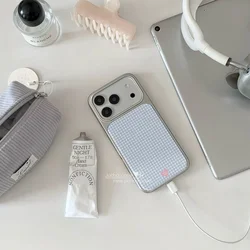 Blue White Checkered Electroplating Glue Phone Case - Anti - Fall Y2K Cover - iPhone 15 Plus (A)