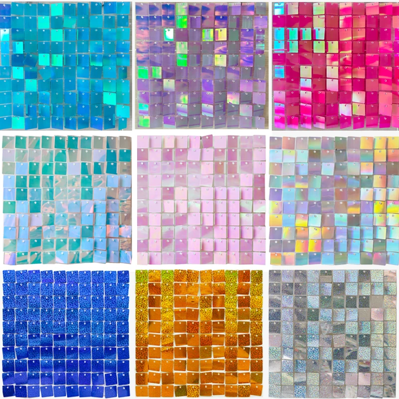 

18Pcs Square Shimmer Sequin Colorful Laser Panel Wall Glitter Wedding Decor Baby Shower Birthday Christmas Event Decoration