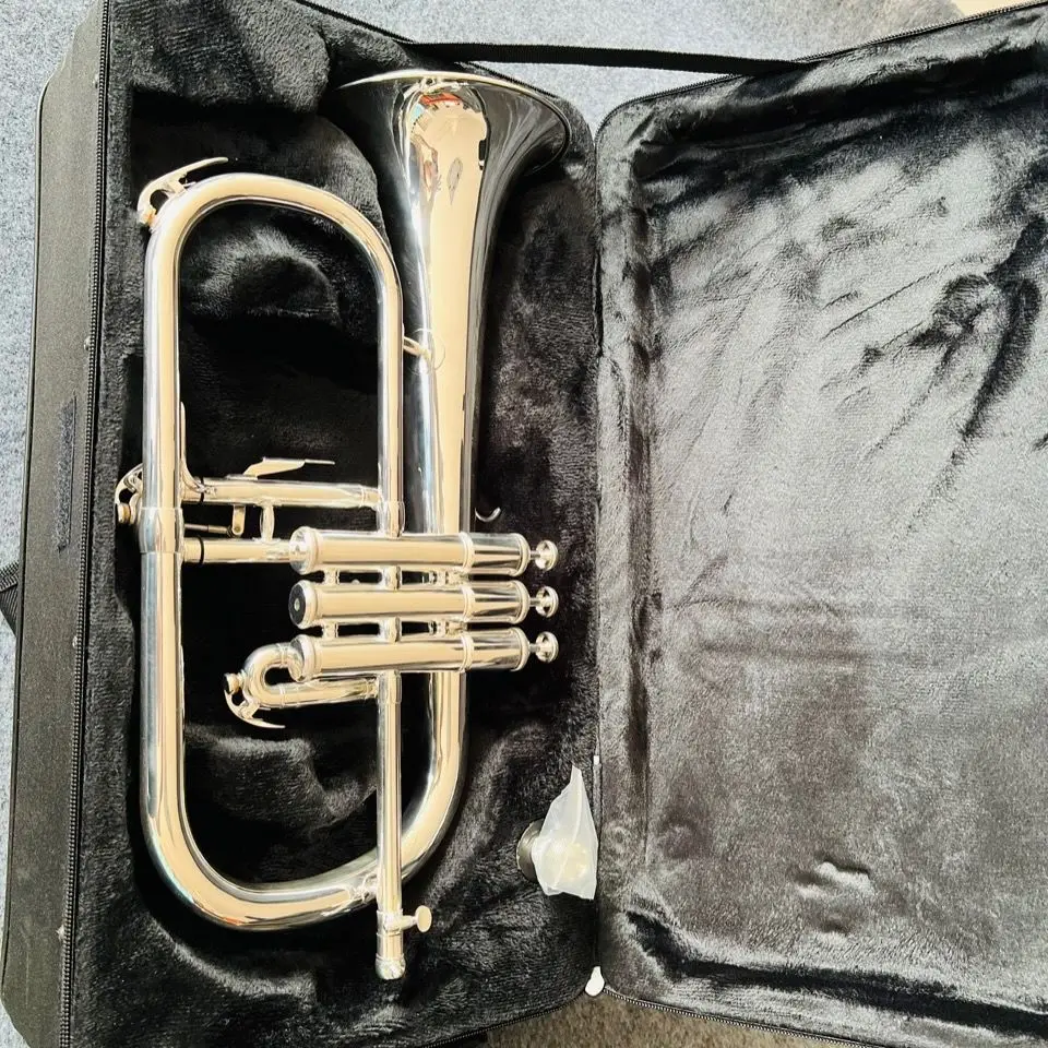 Professional flugelhorn B-flat all silver made flugelhorn jazz instrument soft sound professional-grade tone trumpet horn