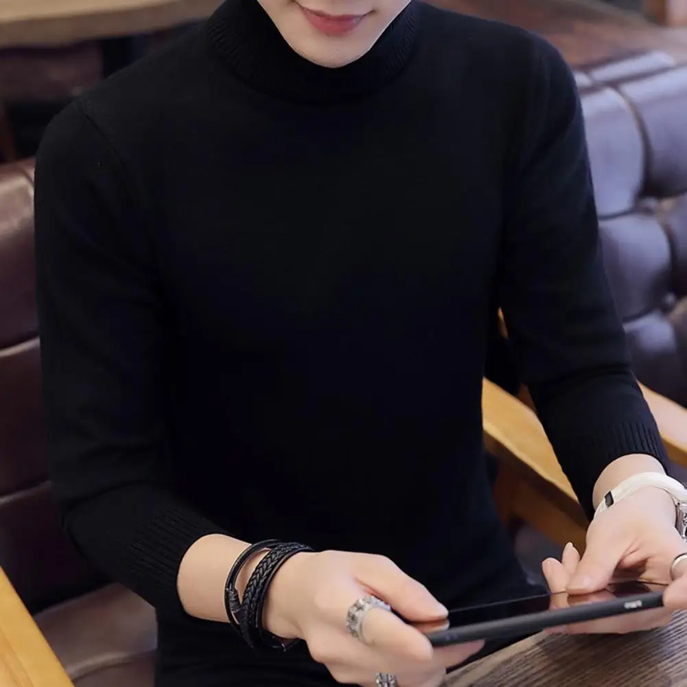 남성용 니트 스웨터 보터밍 셔츠, 터틀넥, 따뜻한 패션, 단색 스웨터, 슬림 풀오버, 가을 및 겨울