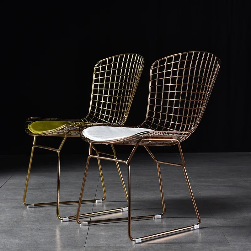Nordic Wind Ins Grid Chair Net Red Hollow Gold Dining Chair Back Dressing Stool Wrought Iron Creative Home