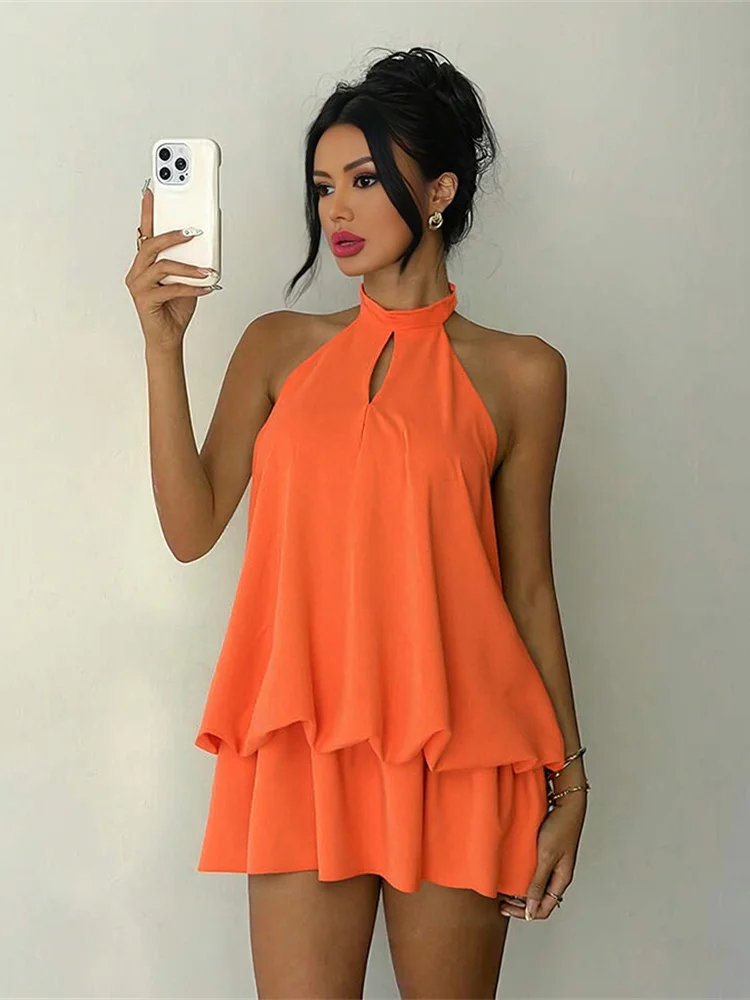 Nibber Fashion Mini Dress Woman Ruched Elegant Halter Lace-Up Backless Sleeveless Hot Girls High Street Style Classic Bodycon