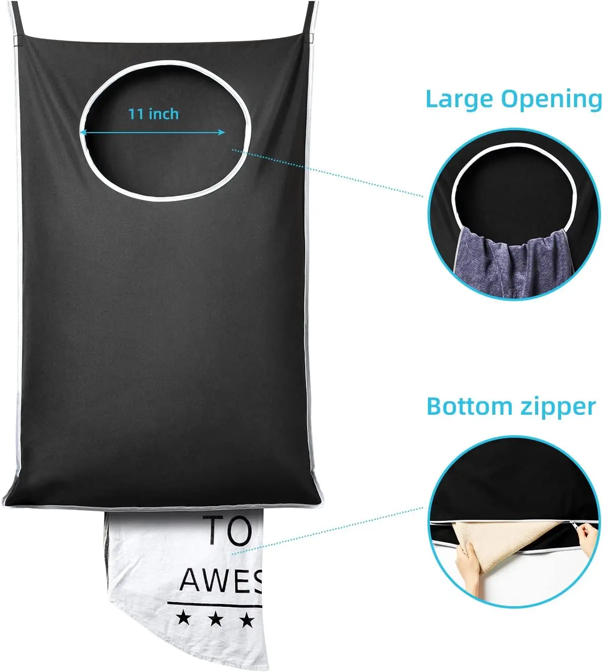 Large Oxford Door Hanging Laundry Hamper Bag with Hooks Dirty Clothes Storage Bag for Bedroom Bathroom 3