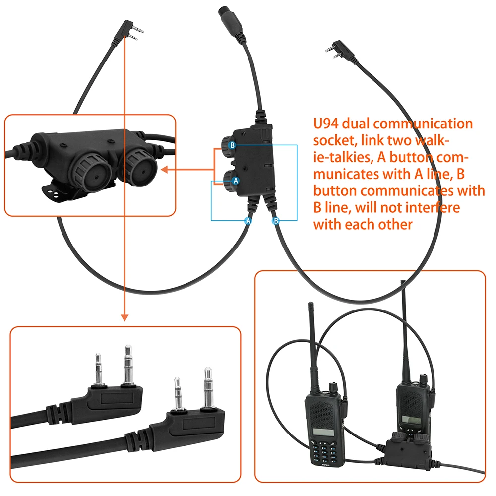 Tactical Headset U94 Ptt Dual Comm RAC Ptt Kenwood Plug for Baofeng UV5R UV82 for PELTOR Airsoft Shooting Single Comm Headphones