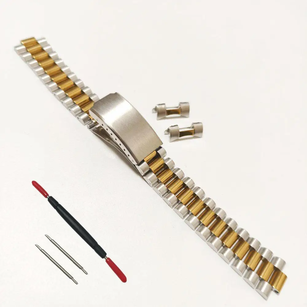 Silver Gold Stainless Steel Curved Endlink Watch Strap Bracelet