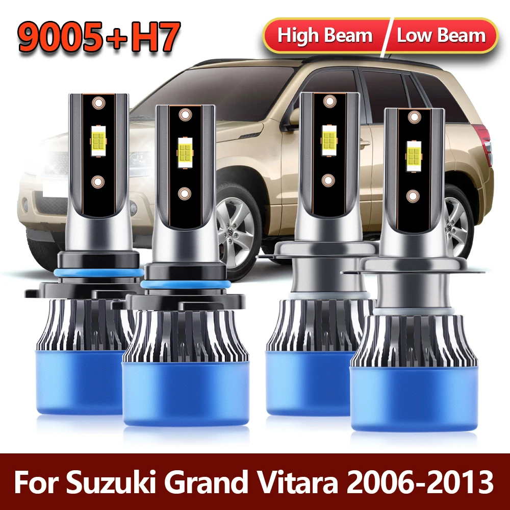 

4x LED Headlight Bulbs 9005 H7 High Low Bright CSP Car Lamps Kit For Suzuki Grand Vitara 2006 2007 2008 2009 2010 2011 2012 2013