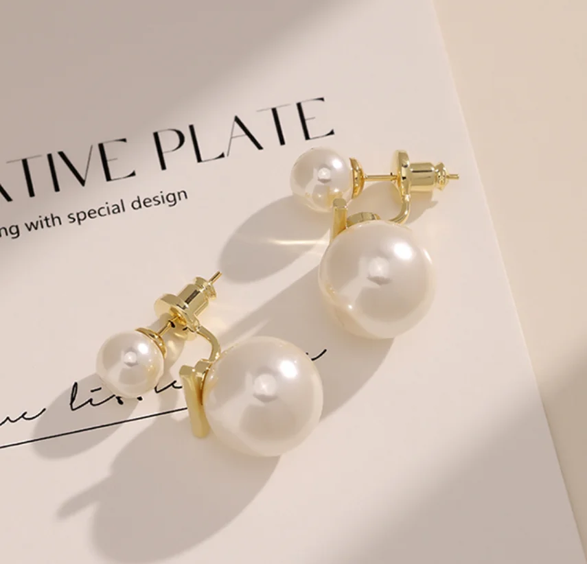 Simple copper gold plated Pearl back hanging S925 silver needle Earrings for women Fashion Jewelry