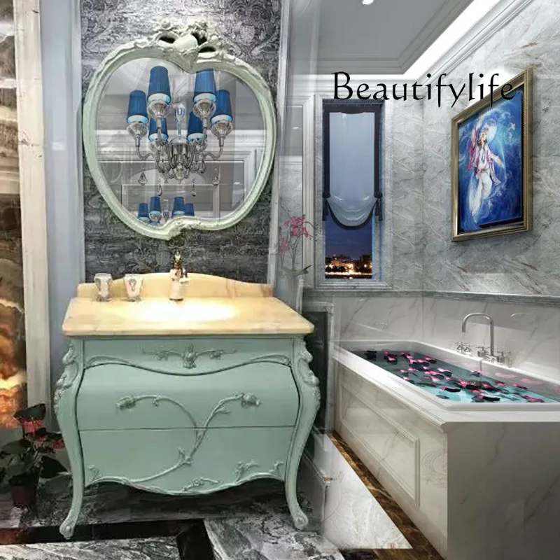 Solid Wood Bathroom Floor-Standing Washbasin European-Style Bathroom Oak Washstand Combination