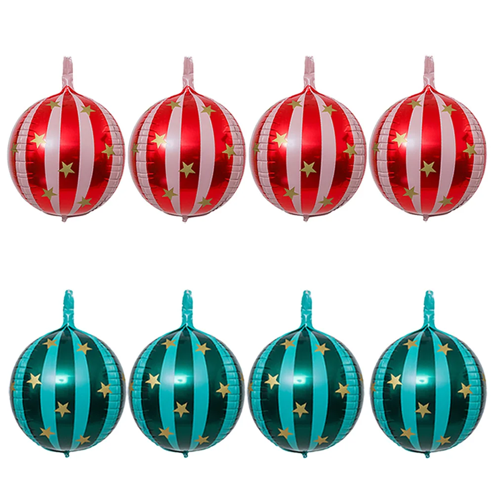 8er-Pack 22 Zoll 4D-gestreifte Sternballons, 4 rote 4D-gestreifte Sternballons, 4 grüne 4D-gestreifte Sternballons, 4D-Aluminiumfolienballons, Volleyballballons, geeignet für Weihnachten, Geburtstagsfeiern, Weihnachtsfeiern
