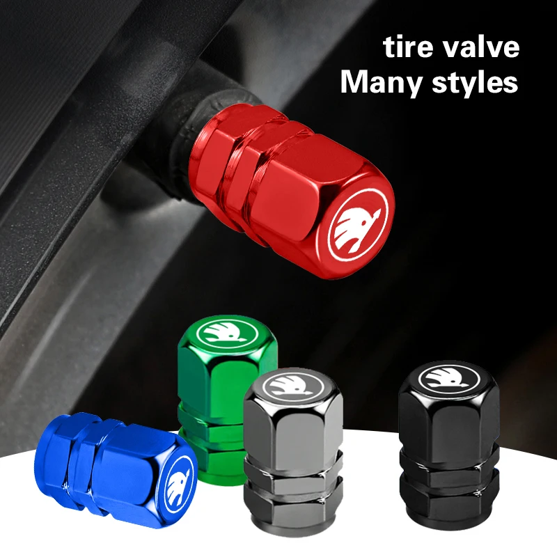 4Pcs Car Styling Tire Valve Caps Covers For Skoda Octavia Superb Rapid Kodiaq Yeti Karoq Fabia Kamiq Enyaq Citigo Vision Scala