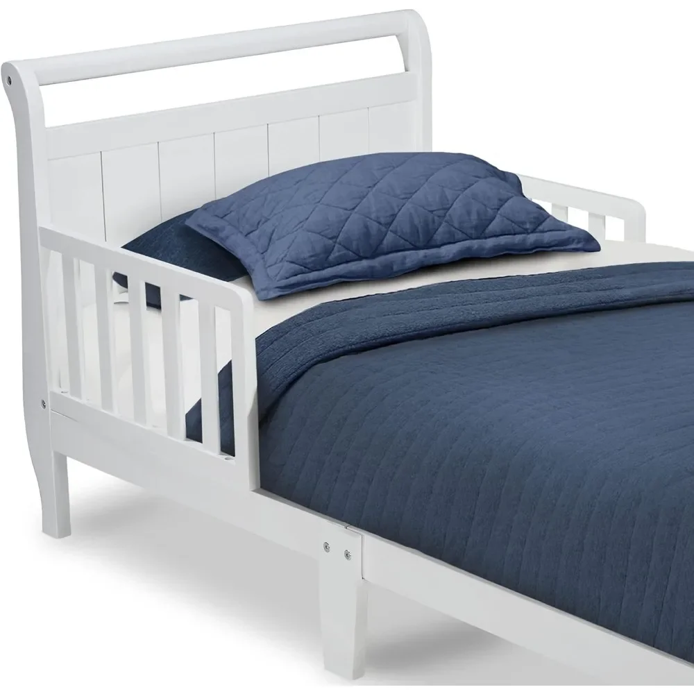Children Beds, Bed Features Two Attached Guardrails To Keep Your Child Safe, Wood Toddler Bed Sleigh, Crib, White 3