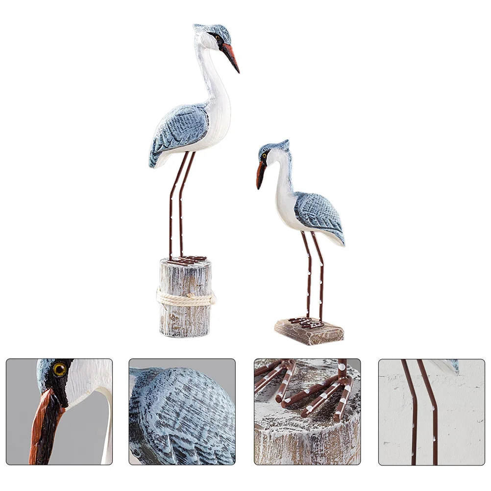

2 Pcs Mediterranean Style Wooden Seagull Adornments for Desktop Decoration