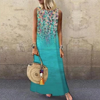 Women's Sleeveless Print Dress, O-Neck, Straight Loose Fashion, Elegant Commute, Long, Casual, Spring, Summer, New 1