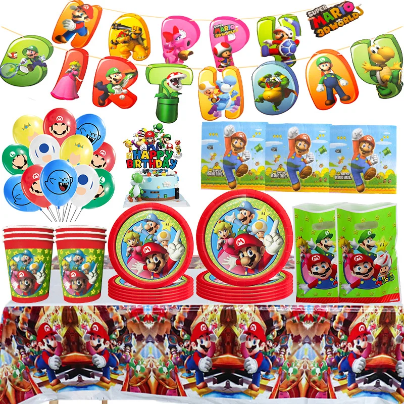 88Pcs Super Mario Bros Festa Di Compleanno Palloncino Decorazione Set Bambini Festa Di Compleanno Forniture Striscioni Bandiera Tirando Torta Bandiera