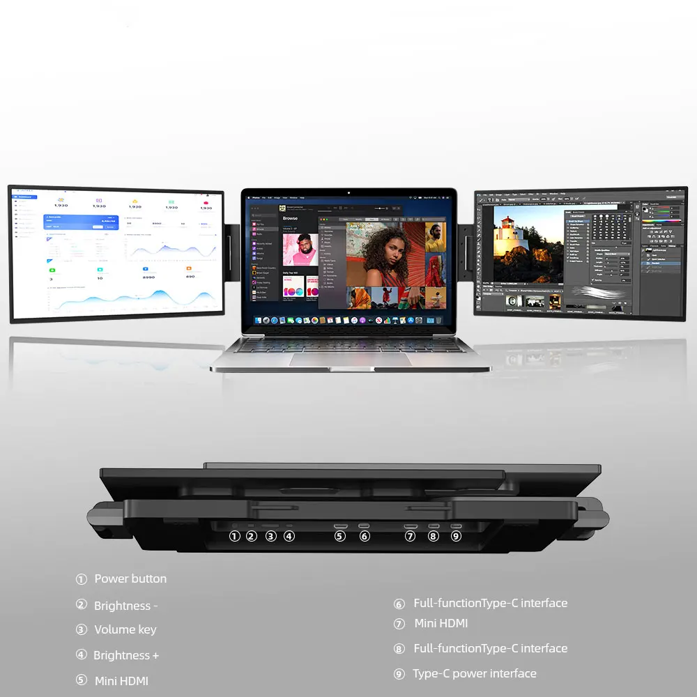 Sibolan 15.6인치 듀얼 스크린 휴대용 모니터 FHD 1080P 60Hz 메탈 바디, 홈 오피스, Mac OS 및 Windows용 트리플 디스플레이 확장기