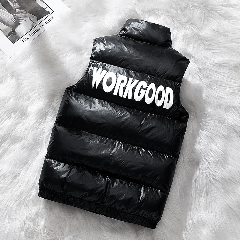 Vest Winter Hooded Glossy Cotton Vest Casual Waistcoat Men's Sleeveless Jacket Warm Overcoats Zipper Solid Color Mens Warm Vests 4