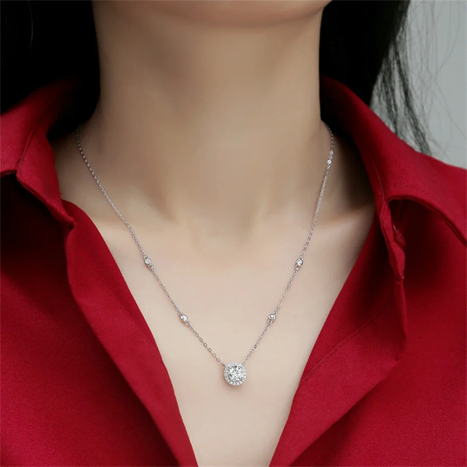 1 Carat Moissanite 925 Sterling Silver Pendant Necklace Women's Jewelry