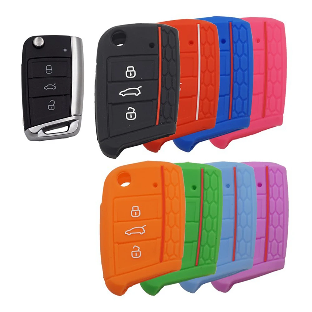 For VW Polo Golf 7 Skoda Octavia Kodiaq Karoq SEAT Ateca Leon Key Cover Shell 3 Buttons Silicone Key Fob Case