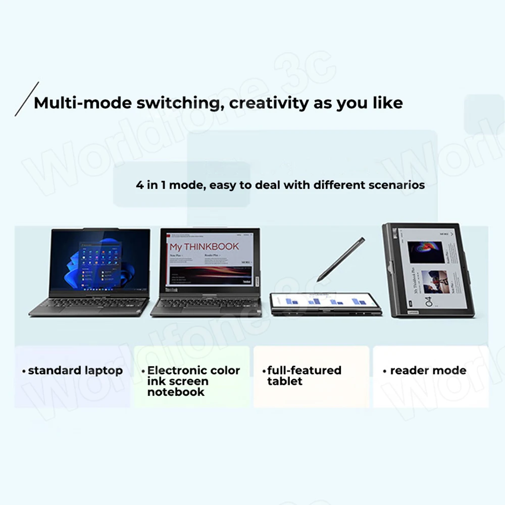레노버 씽크북 플러스 트위스트 2023 노트북, 인텔 i7-1355U, 13.3 인치, 2.8K OLED 터치 스크린 + 12 인치 플립 듀얼 스크린, 슬림 노트북 PC