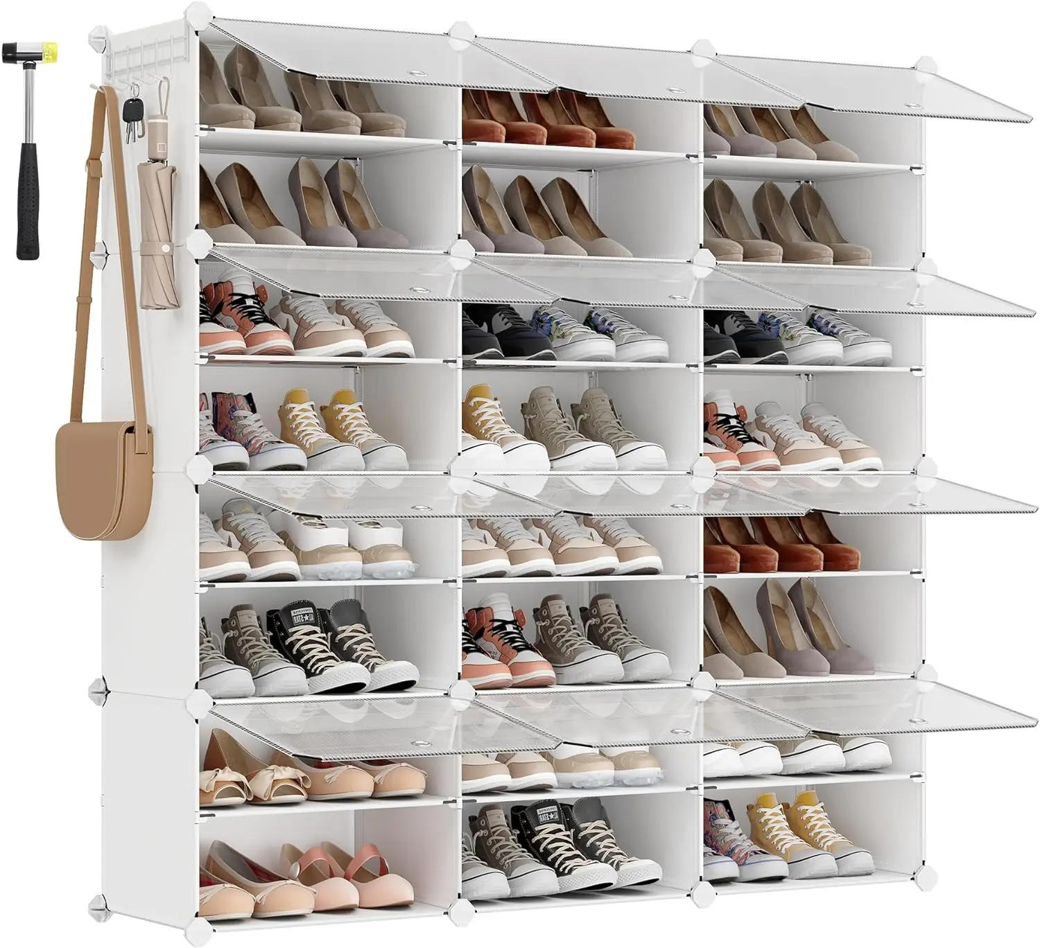 Comfort Corner Shoe Rack, 12 Cubes Shoe Organizer with Doors, 48 Pair Plastic Shoe Storage Cabinet, for Bedroom, Entryway
