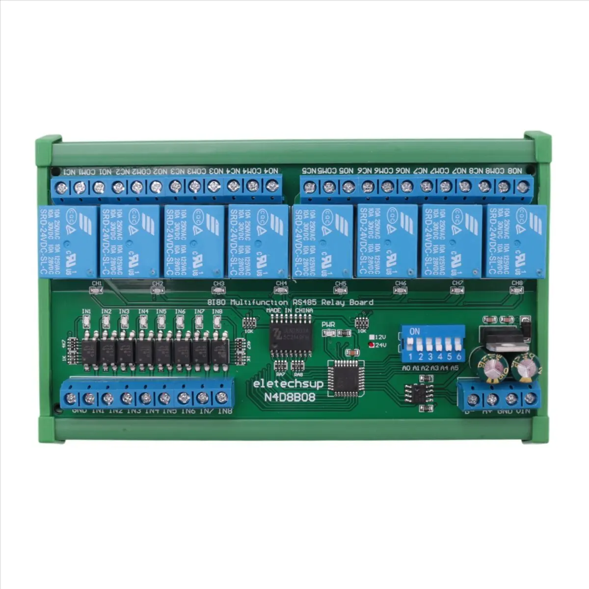 ABGN DC 24V 8 채널 RS485 릴레이 보드 Modbus RTU UART 원격 제어 스위치 PLC 자동화 제어용 DIN35 레일 박스