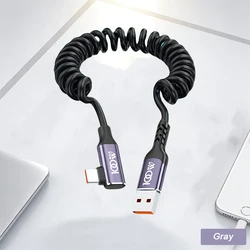 High - Speed Right - Angle Coiled USB - A to Type - C Car Charging Cable, 5 - Foot Length - 1.5m (Grey)