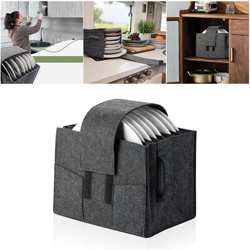 

Foldable Felt Dish Storage Bag Tray Frame Portable Storage Rack Multipurpose Tableware Bowl Plates Holder Kitchen Organizing