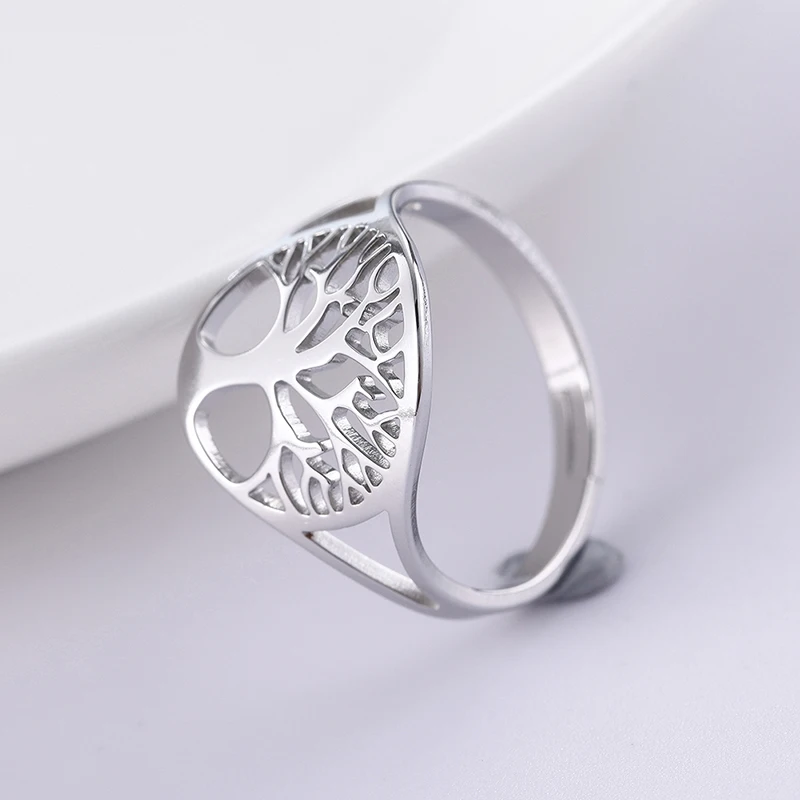 Unift Tree of Life Stainless Steel Rings for Women Vintage Adjustable Finger Ring Wicca Amulet Family Spiritual Jewelry Gift