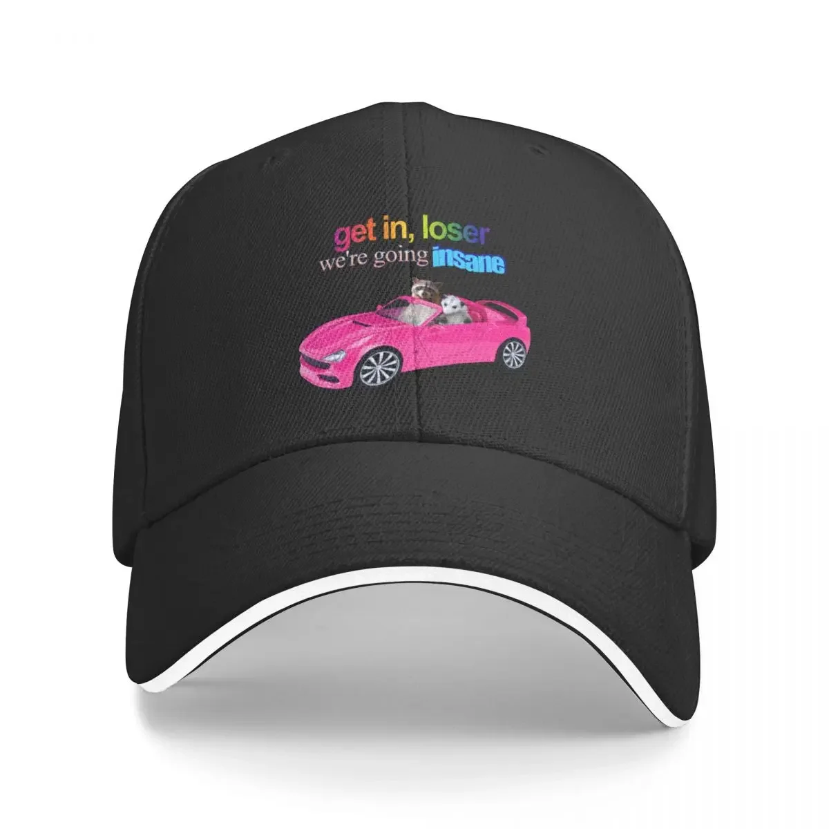 

Get in loser, we're going insane raccoon possum word art Baseball Cap Ball Cap Beach Trucker Hats For Men Women's
