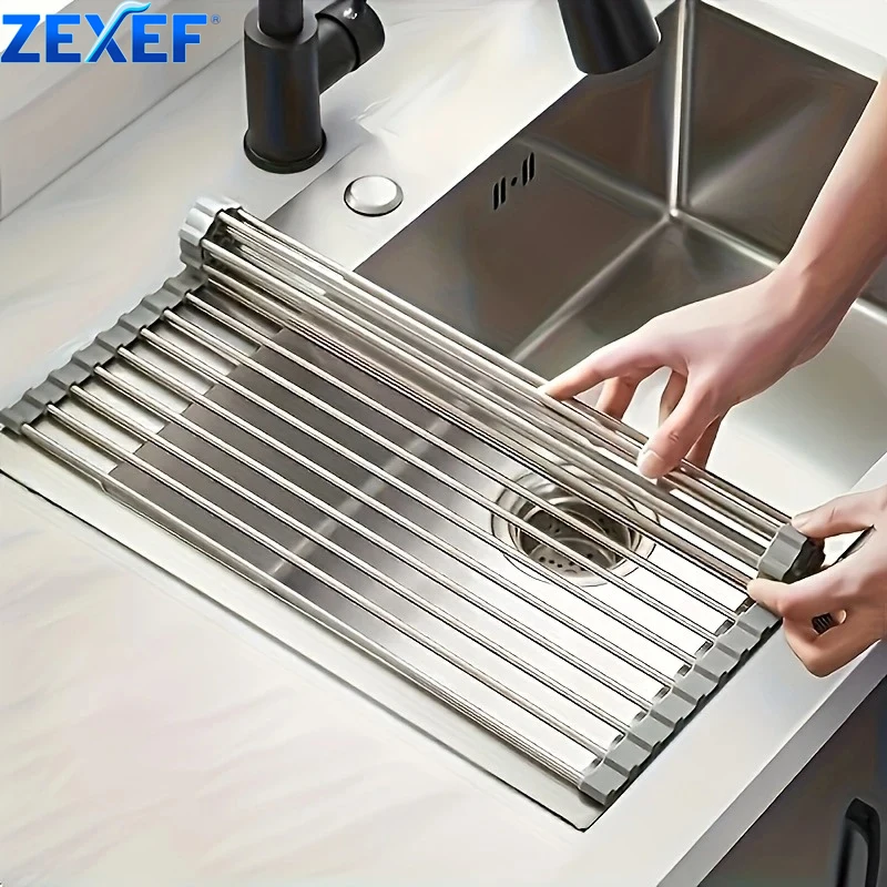 Foldable Kitchen Dish Drying Rack Stainless Steel Bowl Fruit Vegetable Dish Holder Sink Roller Organizer Basket Racks Tools multi layer storage rack