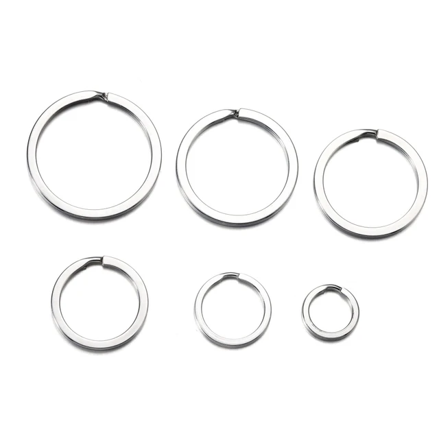 10-20Pcs 15-35mm Stainless Steel Key Rings Round Flat Line Key