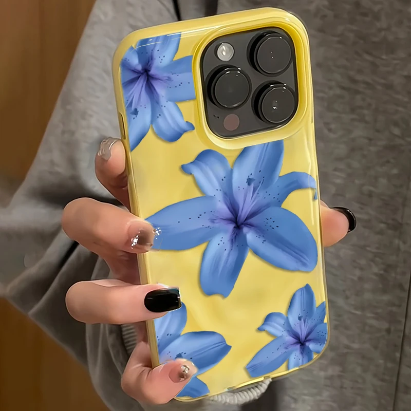 Blue Lily Flower Elegant Pattern Shockproof Soft Phone Case Cover