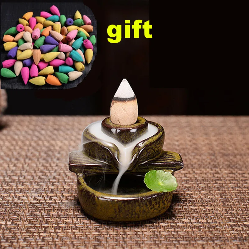 With 30 Incense Waterfall Incense Burner Ceramics Backflow Buddha