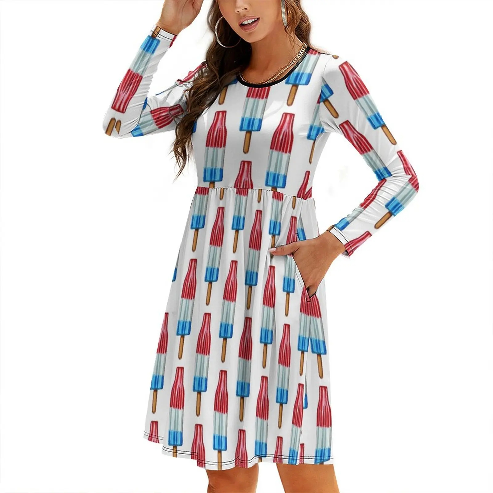 

Hand Painted ROCKET POP Art Round Neck Baggy Dress Women's summer suit dress korean style