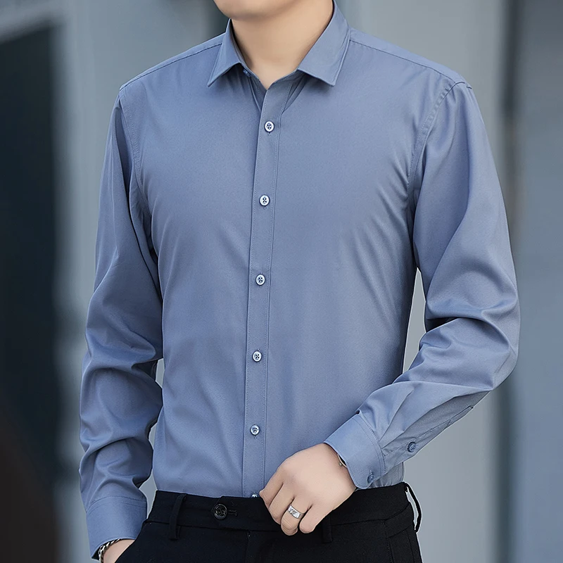 Men's long-sleeved micro-elastic shirt spring slim-fit business career formal dress Korean version of the trend white shirt on