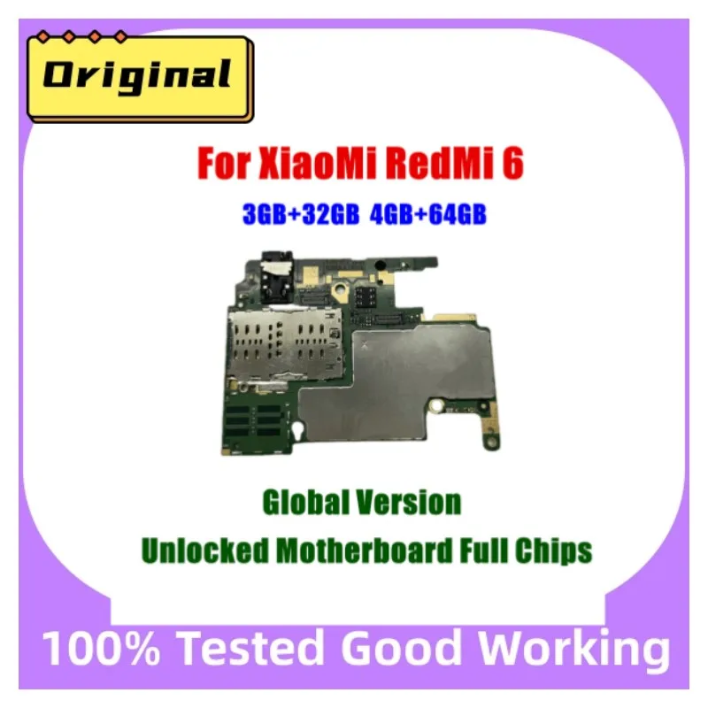 

100% Unlocked For Xiaomi Redmi 6 Global Version Motherboard Original Logic Board Mainboard Replace Good Tested